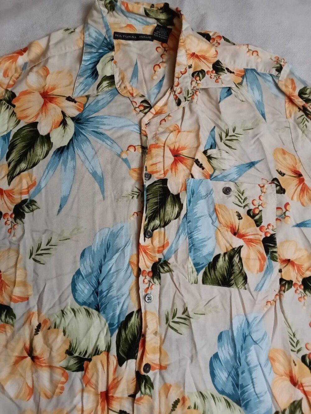 Natural Issue Hawaiian Shirt Large Tropical Hibiscus Floral Viscose Rayon